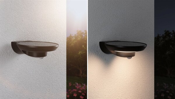 P 94855 Solární LED venkovní nástěnné svítidlo Bordola pohybové čidlo IP44 180x211mm 3000K 3,5W antracit umělá hmota - PAULMANN