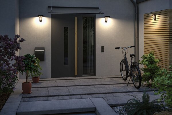 P 94854 Solární LED venkovní nástěnné svítidlo Diskola pohybové čidlo IP44 180x234mm 3000K 3,5W antracit umělá hmota - PAULMANN