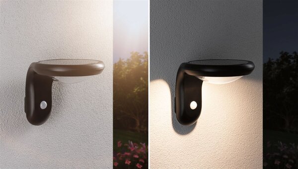 P 94854 Solární LED venkovní nástěnné svítidlo Diskola pohybové čidlo IP44 180x234mm 3000K 3,5W antracit umělá hmota - PAULMANN