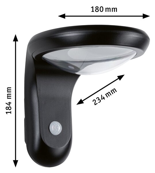 P 94854 Solární LED venkovní nástěnné svítidlo Diskola pohybové čidlo IP44 180x234mm 3000K 3,5W antracit umělá hmota - PAULMANN