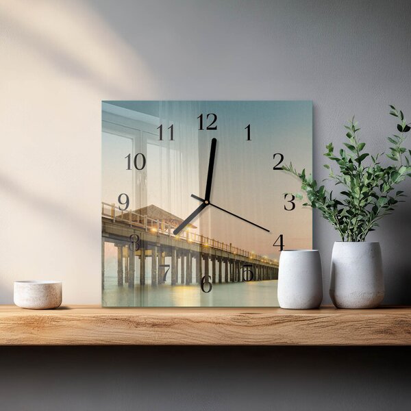 Skleněné hodiny na stěnu Dřevěný chodník zskc-30x30-00176215