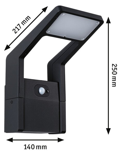 P 94859 LED venkovní nástěnné svítidlo Juntea pohybové čidlo IP44 140x217mm 3000K 11W 230V antracit hliník - PAULMANN