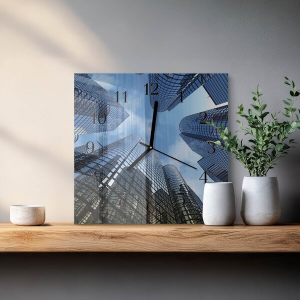 Skleněné hodiny na stěnu Skleněné budovy zskc-30x30-00176259