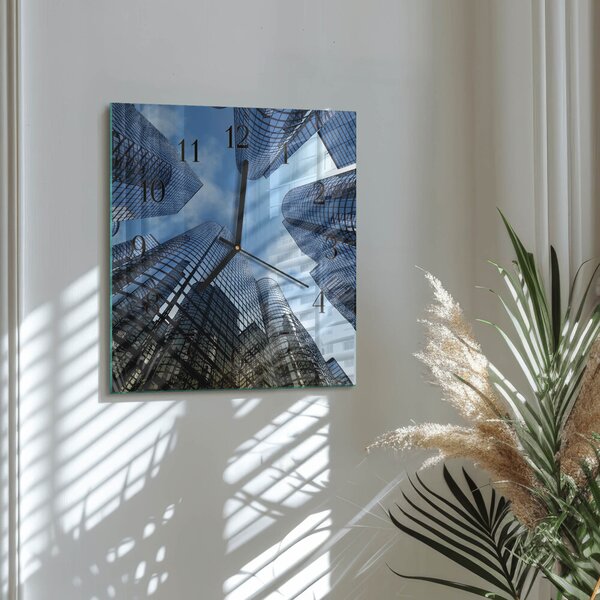 Skleněné hodiny na stěnu Skleněné budovy zskc-30x30-00176259