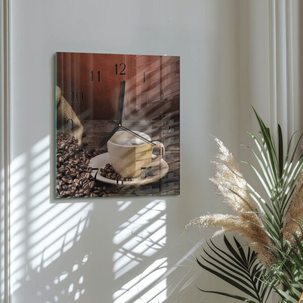 Skleněné hodiny na stěnu Káva zskc-30x30-00176277