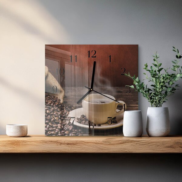 Skleněné hodiny na stěnu Káva zskc-30x30-00176277