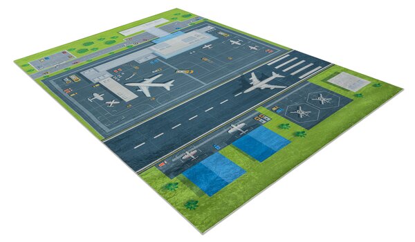 Makro Abra Dětský kusový koberec vhodný k praní BAMBINO 46990 Letiště Letadla zelený šedý Rozměr: 120x170 cm