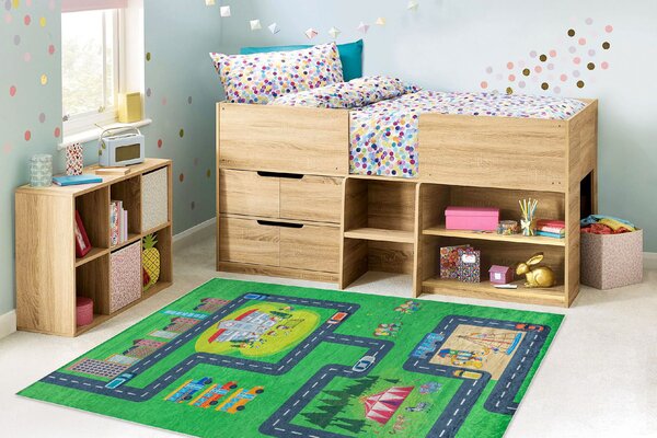 Makro Abra Dětský kusový koberec vhodný k praní BAMBINO 2660 Město Ulice Uličky zelený šedý Rozměr: 80x150 cm