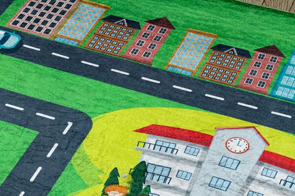 Makro Abra Dětský kusový koberec vhodný k praní BAMBINO 2660 Město Ulice Uličky zelený šedý Rozměr: 80x150 cm