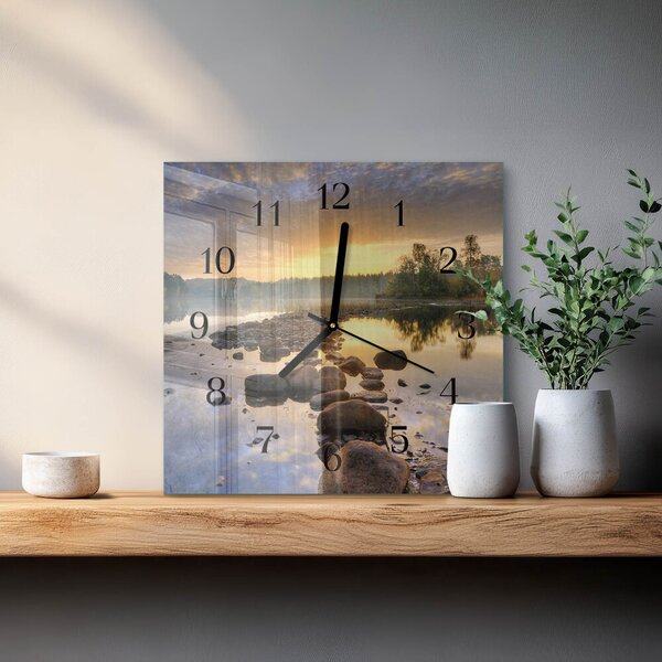 Skleněné hodiny na stěnu Jezero Natura zskc-30x30-00176293
