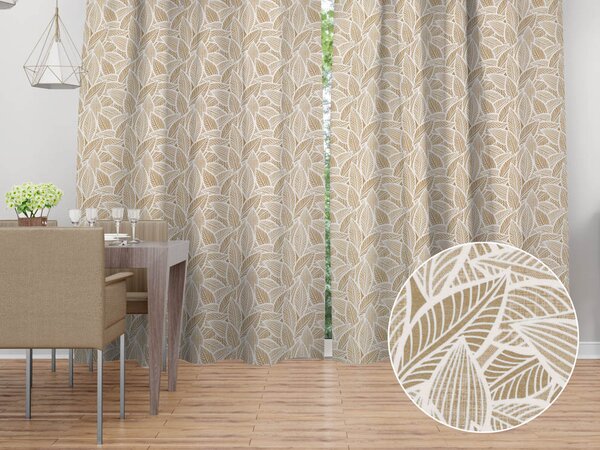 Biante Dekorační závěs Leona LN-168 Bílé listy na světle hnědém 130x140 cm