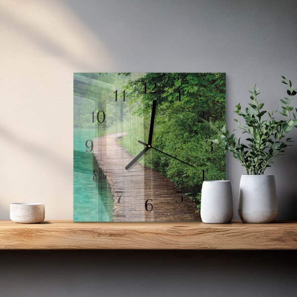 Skleněné hodiny na stěnu Dřevěný chodník zskc-30x30-00176305