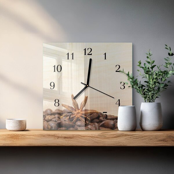 Skleněné hodiny na stěnu Kávová zrna zskc-30x30-00176334
