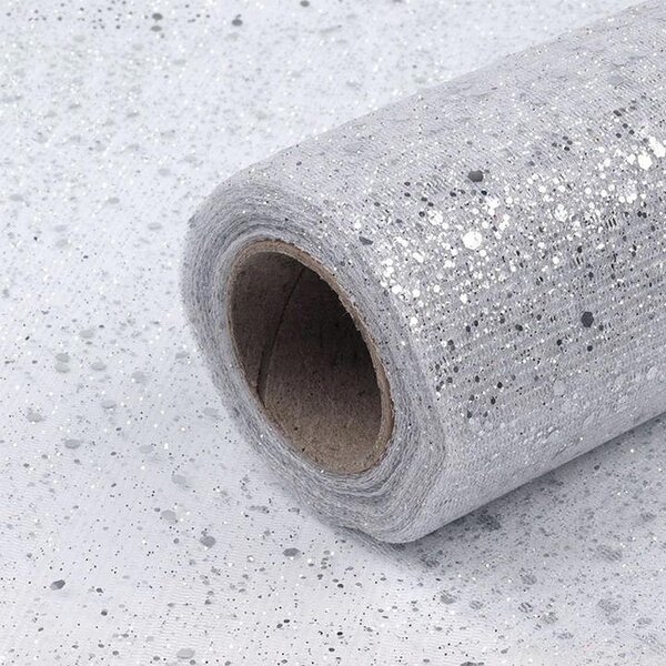 Pro Háčkování Tyl stříbrný se stříbrnými glitry 20 cm, 10 m