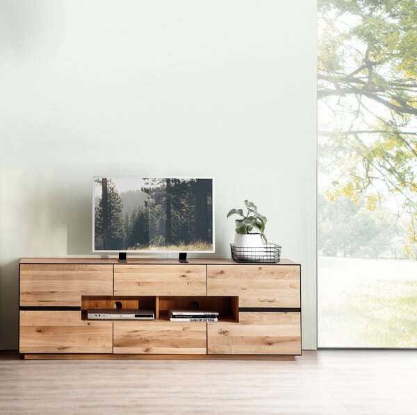 KOMODA POD TELEVIZI, divoký dub, antracitová, 181/62/47 cm Linea Natura - Komody z masivu