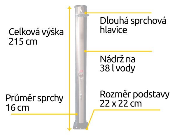 Hawaj solární sprcha Uno 38L černo-stříbrná s teploměrem