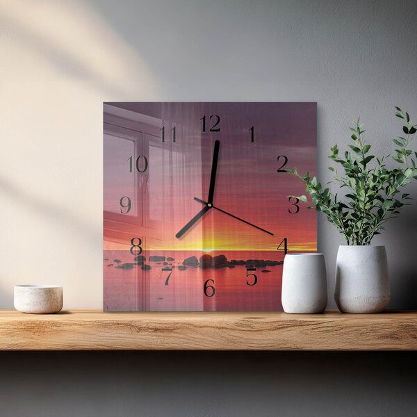 Skleněné hodiny na stěnu Západ slunce zskc-30x30-00176366