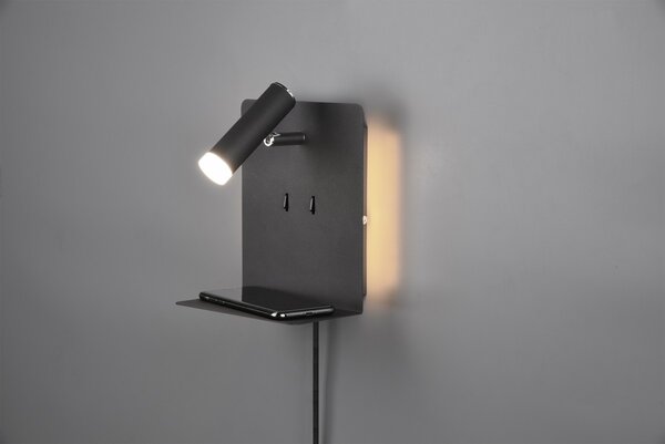 Trio 222570232 LED nástěnné svítidlo Element 1x3W+2x1,5W | SMD | 240lm+240lm | 3000K - USB, nabíjecí stanice, černá