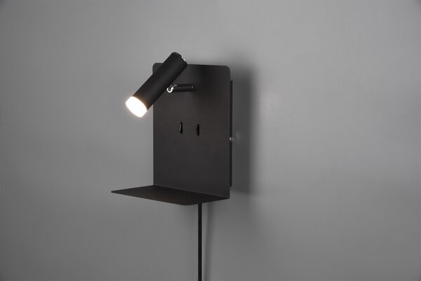 Trio 222570232 LED nástěnné svítidlo Element 1x3W+2x1,5W | SMD | 240lm+240lm | 3000K - USB, nabíjecí stanice, černá
