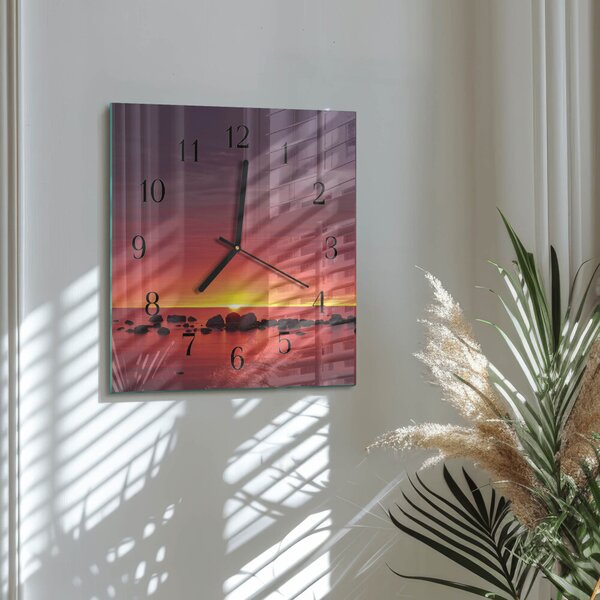 Skleněné hodiny na stěnu Západ slunce zskc-30x30-00176366