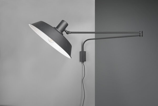 Trio 200300132 nástěnná lampa Bolder 1x40W | E27 - kabelový spínač, nastavitelné rameno, černá