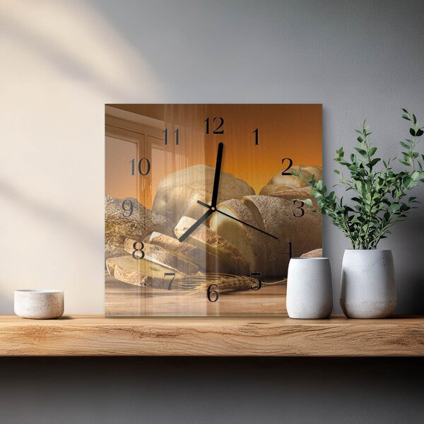 Skleněné hodiny na stěnu Chléb zskc-30x30-00176377