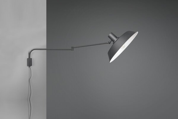 Trio 200300132 nástěnná lampa Bolder 1x40W | E27 - kabelový spínač, nastavitelné rameno, černá