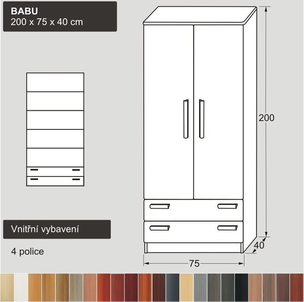 Bílá policová skříň z masivu BABU 200x75x40 (vysoká bílá policová skříň BABU 200)