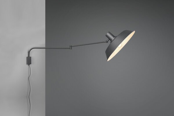 Trio 200300132 nástěnná lampa Bolder 1x40W | E27 - kabelový spínač, nastavitelné rameno, černá