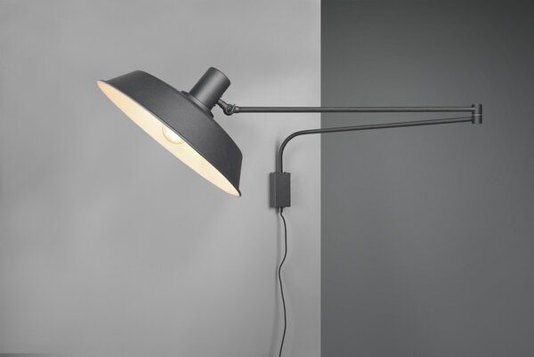 Trio 200300132 nástěnná lampa Bolder 1x40W | E27 - kabelový spínač, nastavitelné rameno, černá