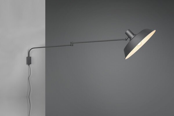 Trio 200300132 nástěnná lampa Bolder 1x40W | E27 - kabelový spínač, nastavitelné rameno, černá
