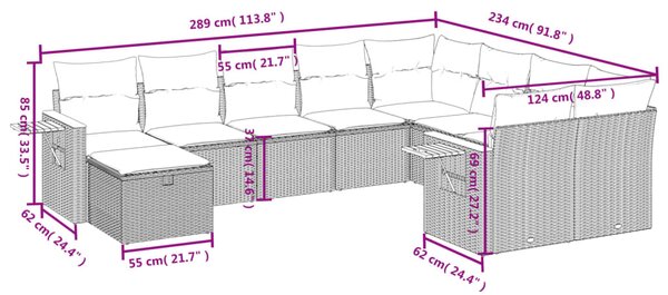 10dílná zahradní sedací souprava s poduškami černá polyratan