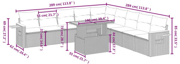 11dílný zahradní sedací souprava s poduškami béžový polyratan 3273705
