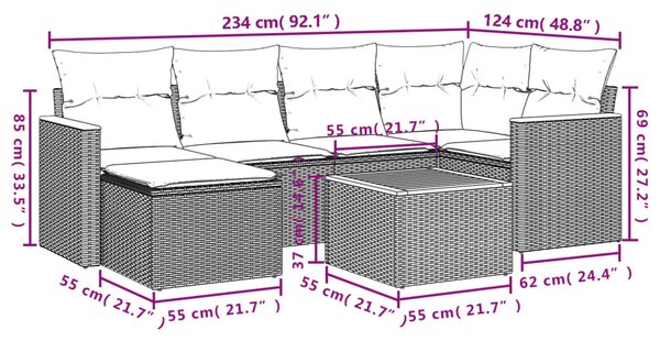 7dílná zahradní sedací souprava s poduškami černá polyratan