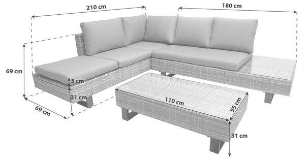 TERASOVÁ SEDACÍ SOUPRAVA 3dílné, kov, plast, sklo, textil Gardenson - Online Only zahradní nábytek, Online Only