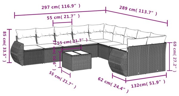 11dílná zahradní sedací souprava s poduškami černá polyratan 3254253