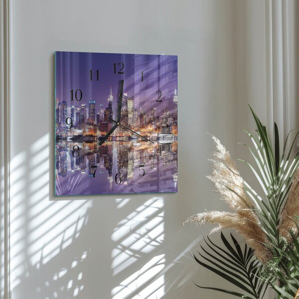 Skleněné hodiny na stěnu Město zskc-30x30-00176387