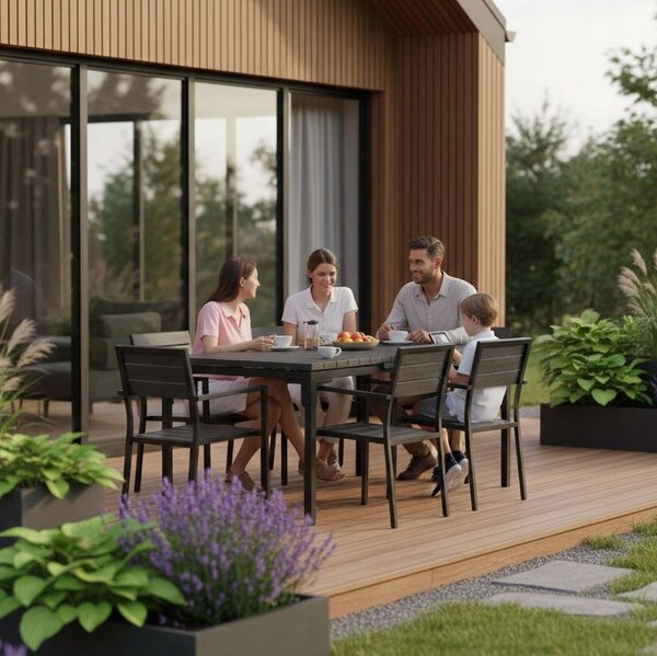 Rozkládací zahradní stůl 180-240 cm pro 12 os. ocel HDPE šedý MultiGarden