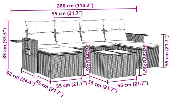 7dílná zahradní sedací souprava a podušky světle šedá polyratan