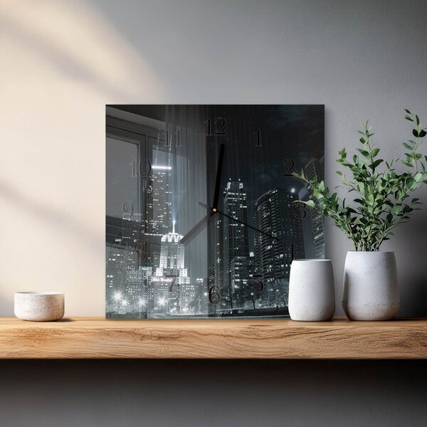 Skleněné hodiny na stěnu Město zskc-30x30-00176418