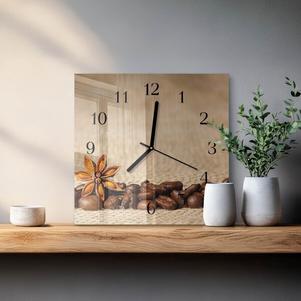 Skleněné hodiny na stěnu Kávová zrna zskc-30x30-00176435