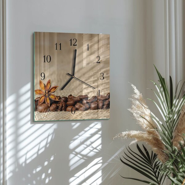 Skleněné hodiny na stěnu Kávová zrna zskc-30x30-00176435