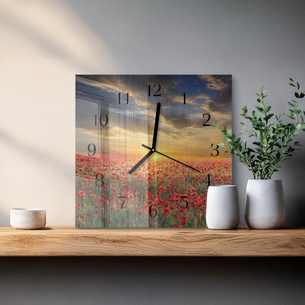 Skleněné hodiny na stěnu Makové pole zskc-30x30-00176443