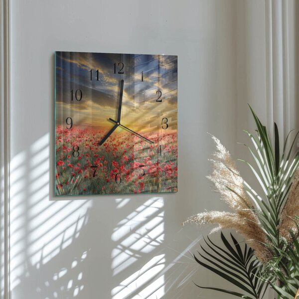 Skleněné hodiny na stěnu Makové pole zskc-30x30-00176443