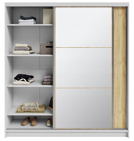 Šatní skříň DENVE 200x218x60,3 cm dub craft/bílá se zrcadlem