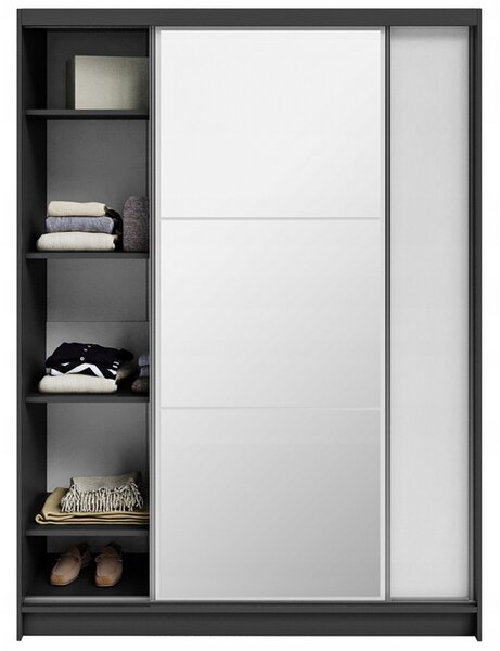 Šatní skříň DENVE 160x218x60,3 cm bílá/šedá se zrcadlem