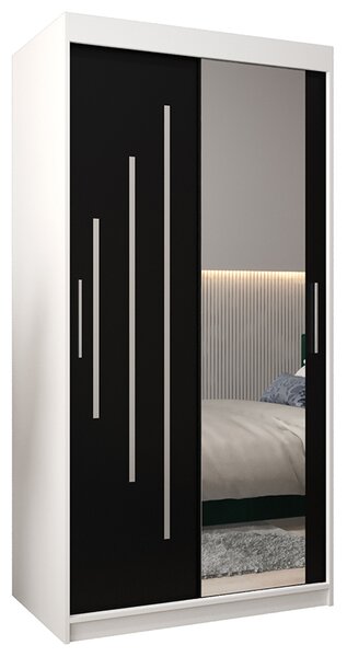 Šatní skříň s posuvnými dveřmi a zrcadlem YORK2 - 100x200cm -Bílá-Černá-