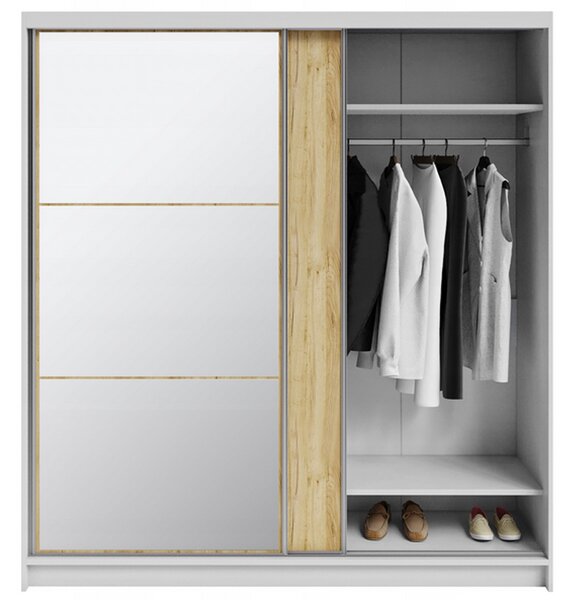 Šatní skříň DENVE 200x218x60,3 cm dub craft/bílá se zrcadlem