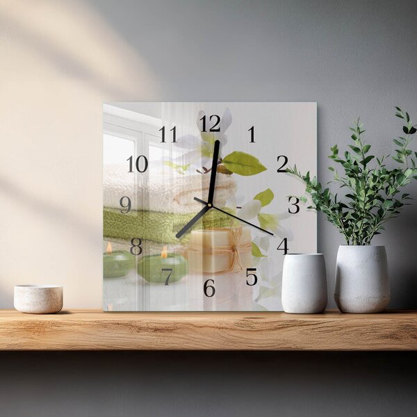 Skleněné hodiny na stěnu Lázeňské mýdlo zskc-30x30-00176462