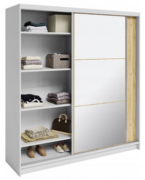 Šatní skříň DENVE 200x218x60,3 cm dub craft/bílá se zrcadlem